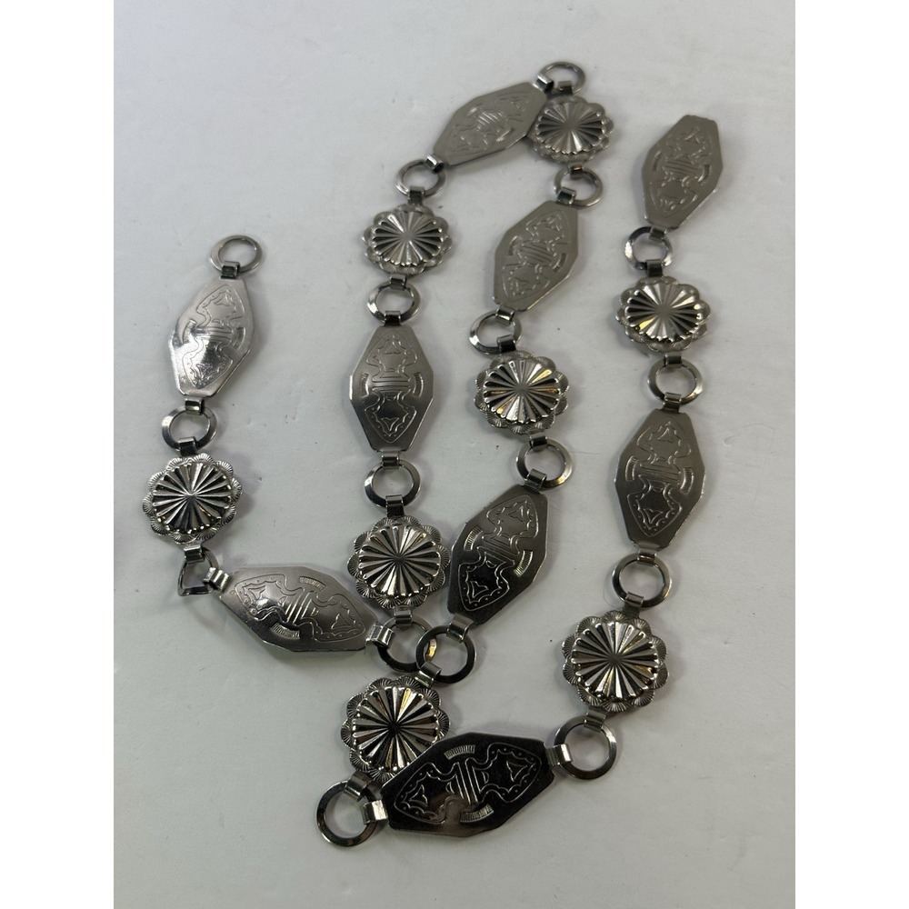 Vtg Fiesta Silver Concho Belt Western Southwestern Chain Medallion Boho Y2K 90s